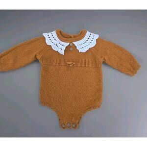 BOUTIQUE BABY CROCHET BUBBLE ROMPER 9MOS- BURNT‎ ORANGE BOHO CUTE TRENDY